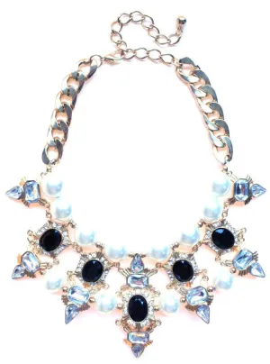 Luxe Chunky Pearl & Deco Jeweled Statement Necklace- Black