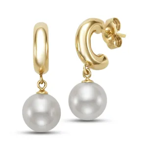 Mastoloni 14k Yellow Gold Stud Hoop and White Freshwater Pearl Drop Earrings