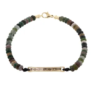 Medium TLC Diamond ID Bar On Indian Agate Beaded Bracelet