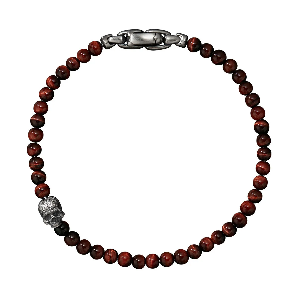 Memento Mori Skull Station Bracelet with Red Tigers Eye