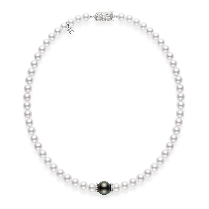 Mikimoto 18K White Gold Cultured Akoya Pearl and Diamond Necklace