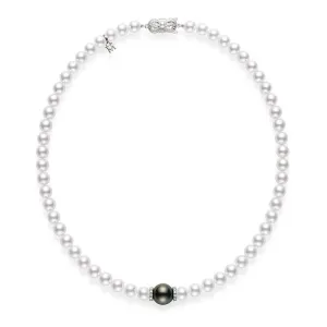 Mikimoto 18K White Gold Cultured Akoya Pearl and Diamond Necklace