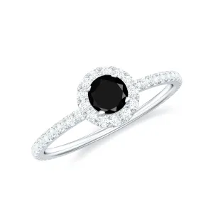 Minimal Black Spinel Halo Engagement Ring with Diamond