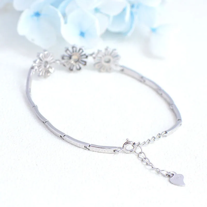 Moonstone Flowers Bracelet in White Gold Plated Silver June Birthstone Jewelry Women