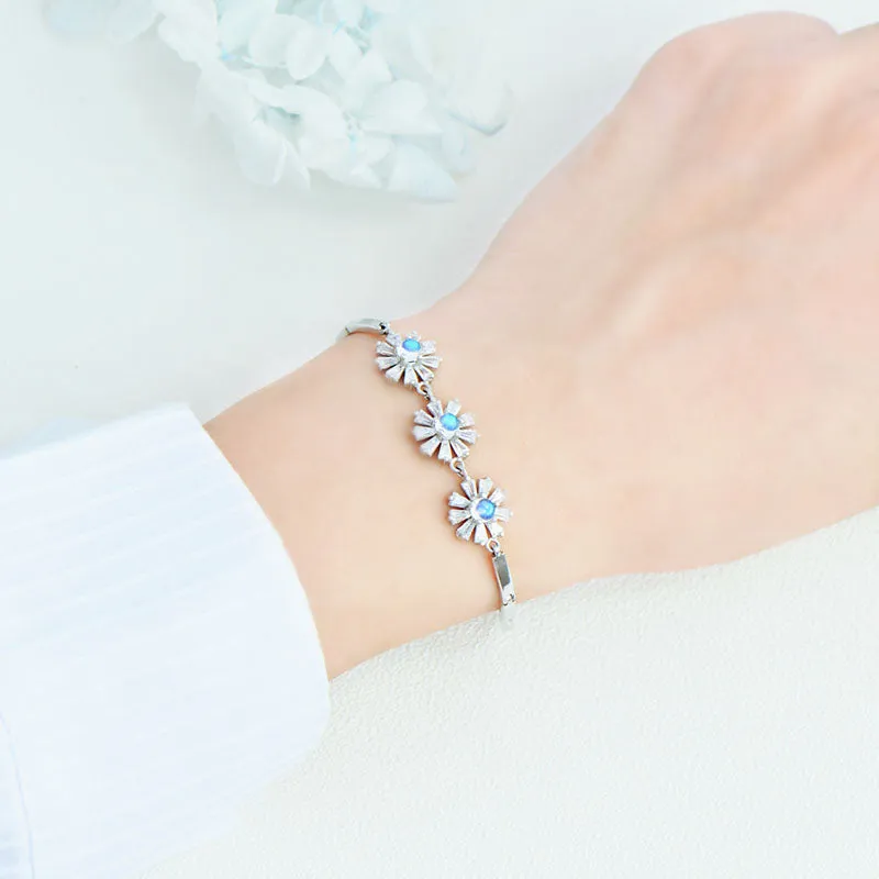 Moonstone Flowers Bracelet in White Gold Plated Silver June Birthstone Jewelry Women