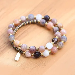 Moonstone Sunstone Smoky Quartz Mala Bracelet