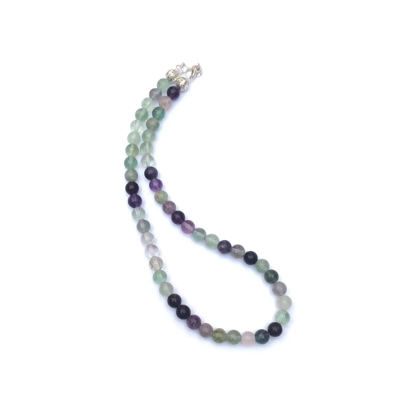 Multi Fluorite Crystal Round Beads Necklace - 15 Inches, 8mm Beads (Semi-Precious Mala)