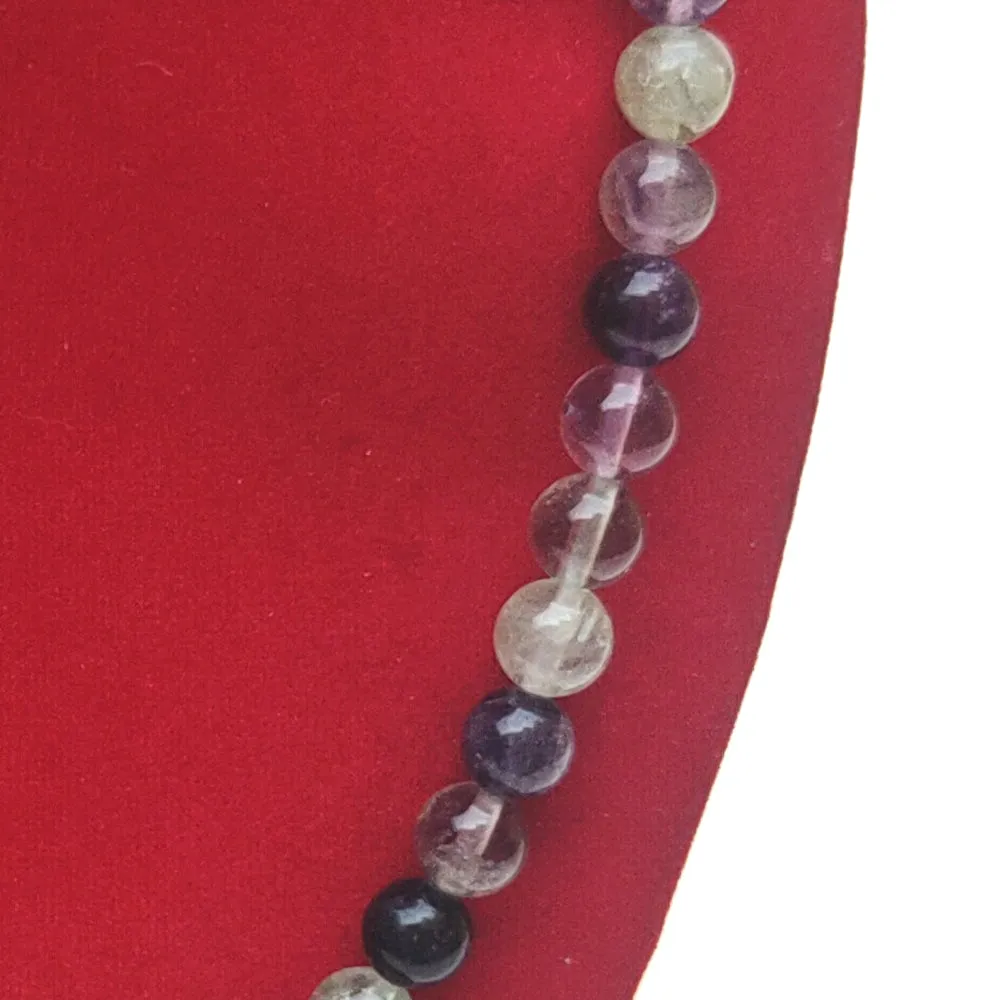 Multi Fluorite Crystal Round Beads Necklace - 15 Inches, 8mm Beads (Semi-Precious Mala)