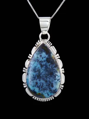 Native American Sterling Silver Chrysocolla in Quartz Pendant