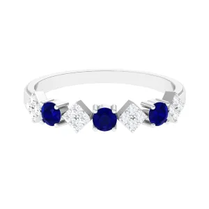 Natural Blue Sapphire and Diamond Half Eternity Band Ring