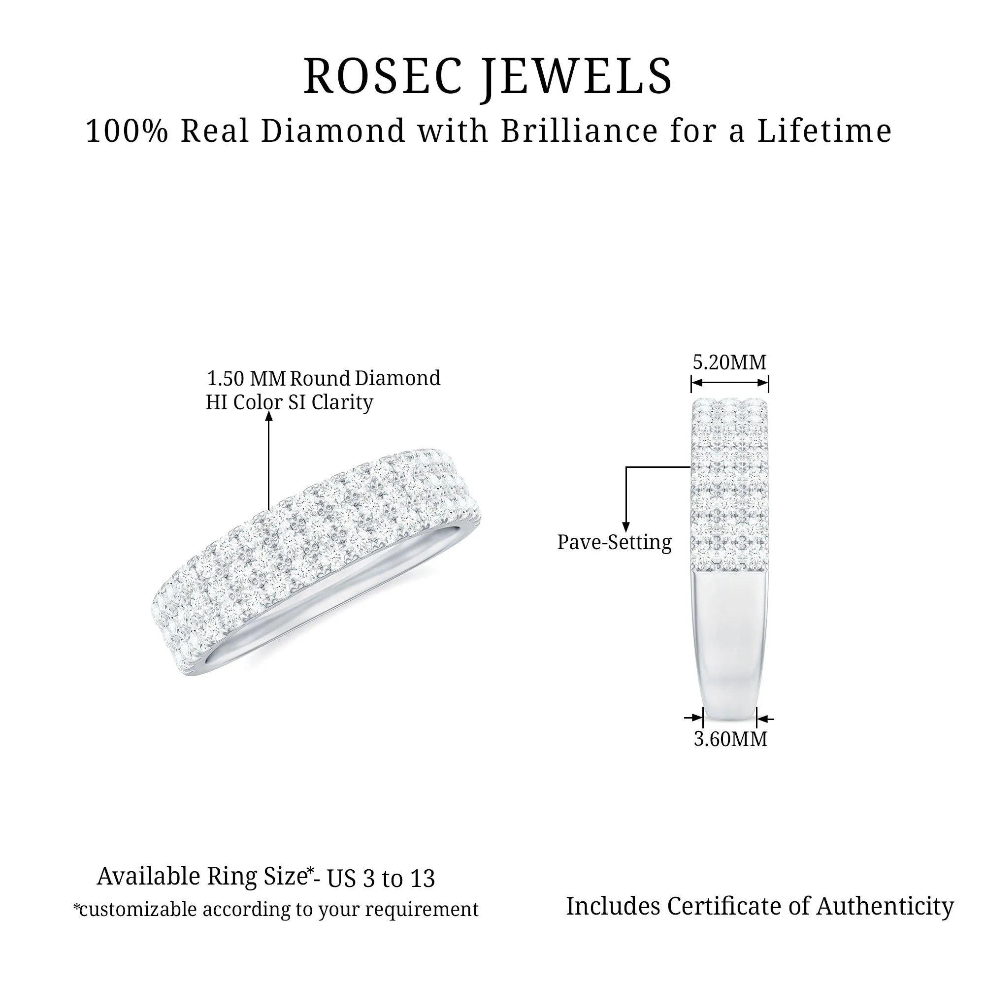 Natural Diamond Wide Half Eternity Band Ring