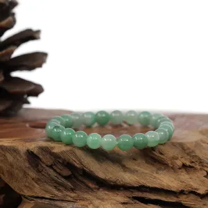 Natural Jadeite Jade Green Round Beads Bracelet ( 7.5 mm )