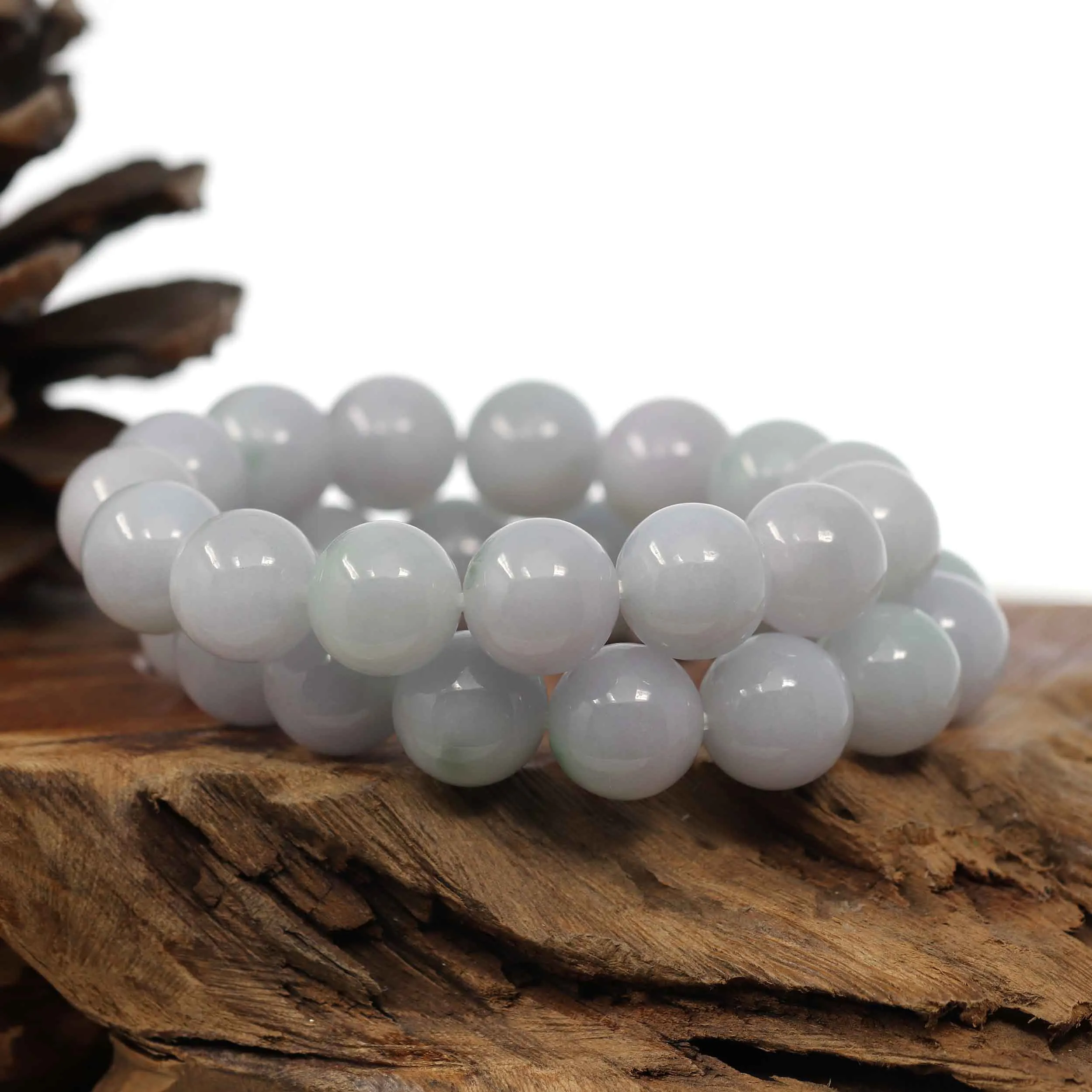 Natural Jadeite Jade Round Light Lavender Large Beads Men's Bracelet (14mm)