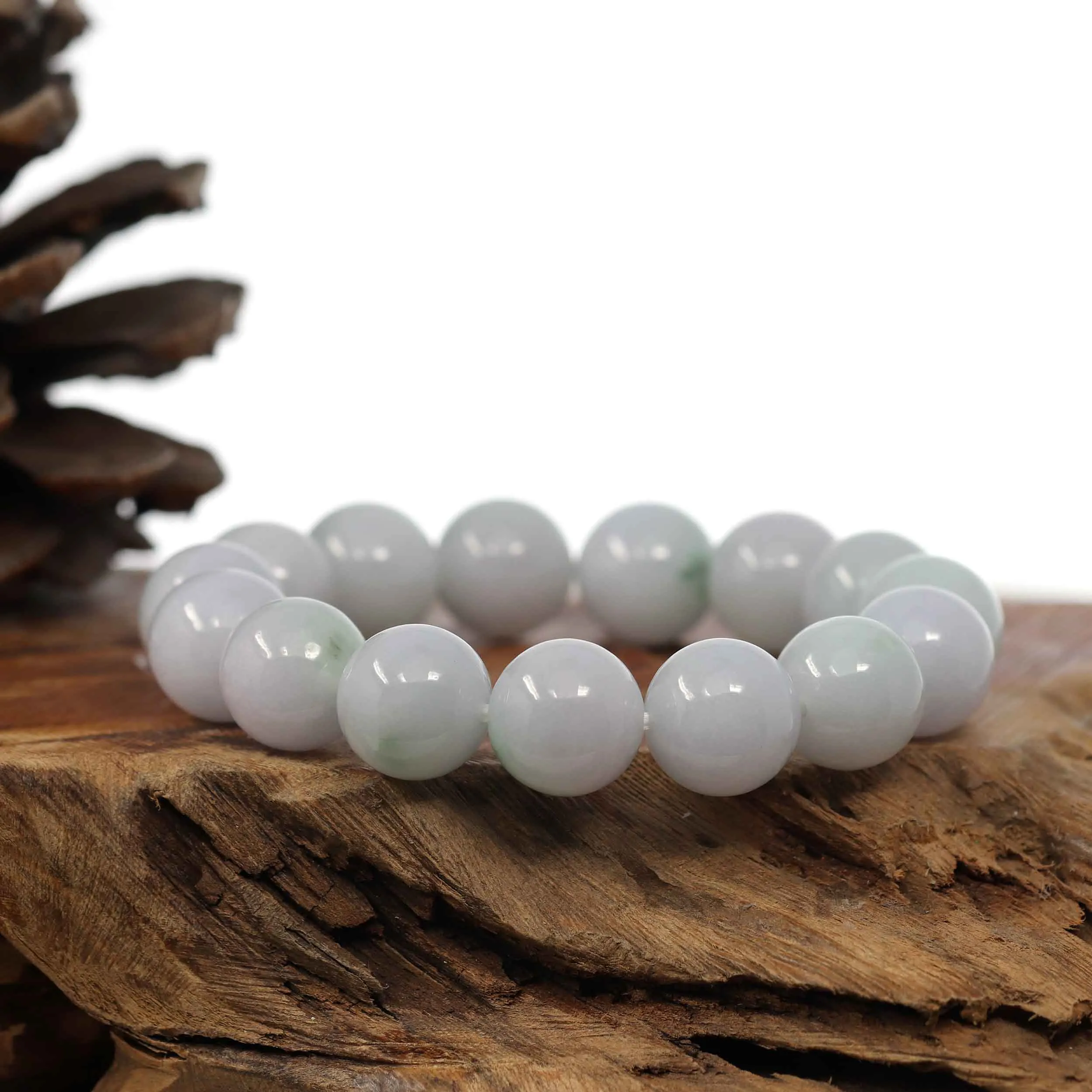 Natural Jadeite Jade Round Light Lavender Large Beads Men's Bracelet (14mm)