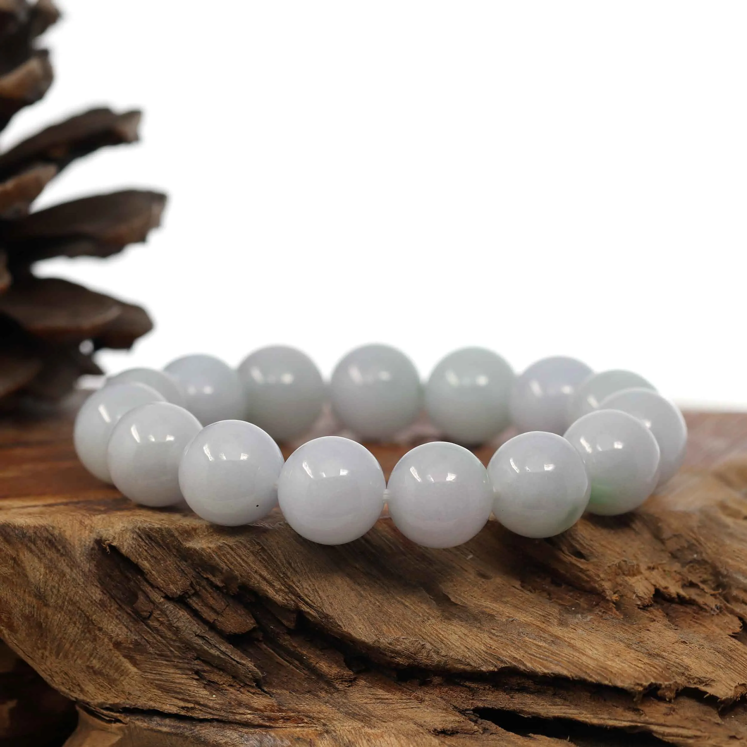 Natural Jadeite Jade Round Light Lavender Large Beads Men's Bracelet (14mm)