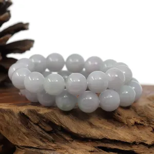 Natural Jadeite Jade Round Light Lavender Large Beads Men's Bracelet (14mm)