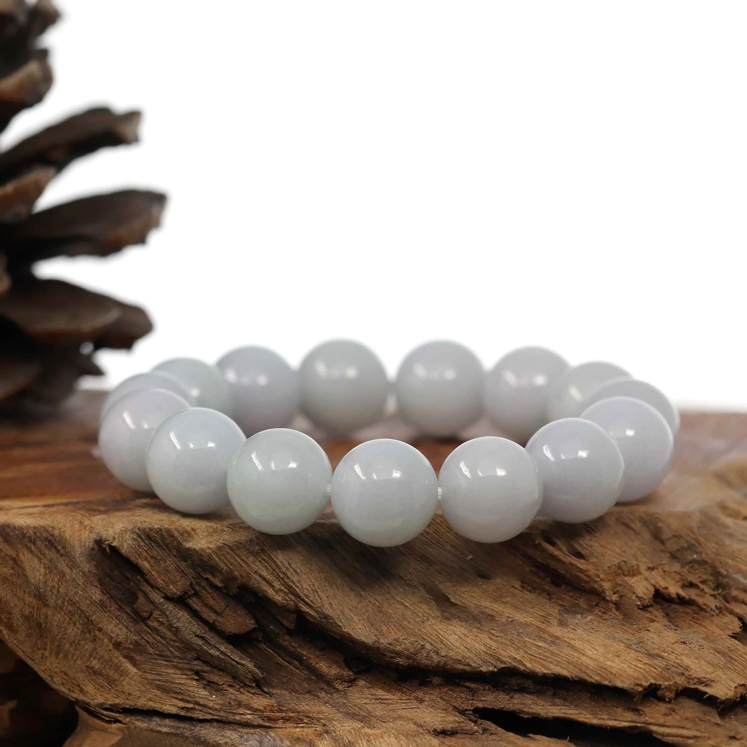 Natural Jadeite Jade Round Light Lavender Large Beads Men's Bracelet (14mm)