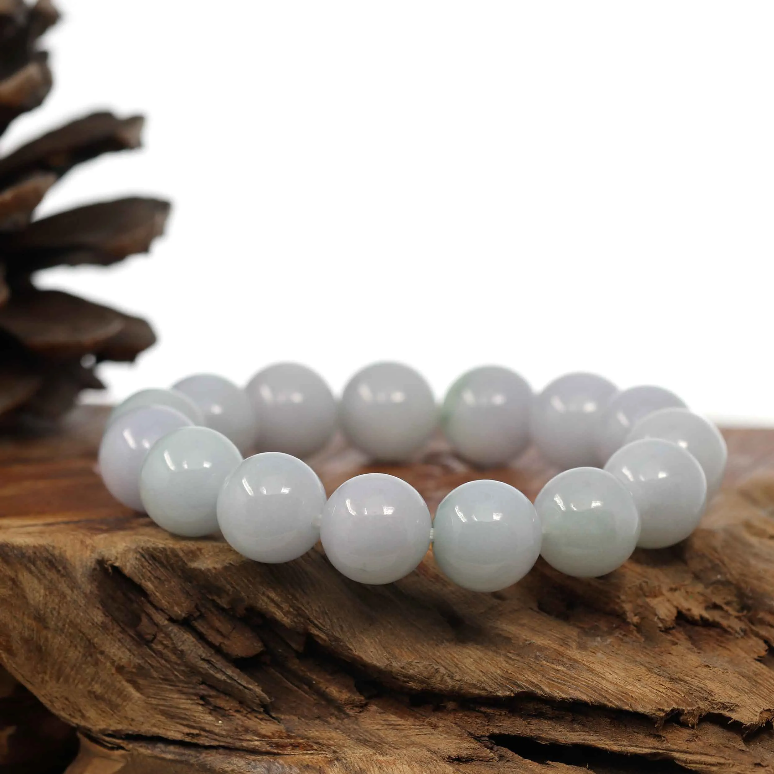 Natural Jadeite Jade Round Light Lavender Large Beads Men's Bracelet (14mm)