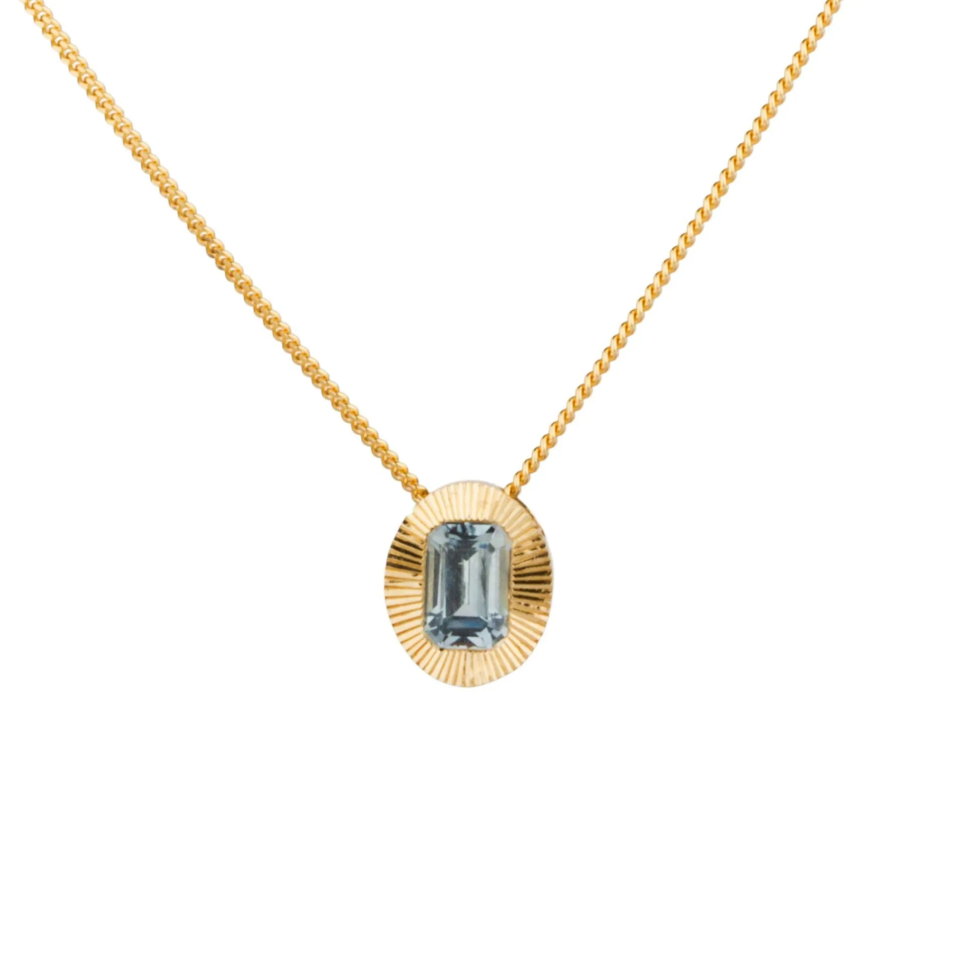 North/South Oval Aurora Necklace with Light Blue Emerald Cut Montana Sapphire