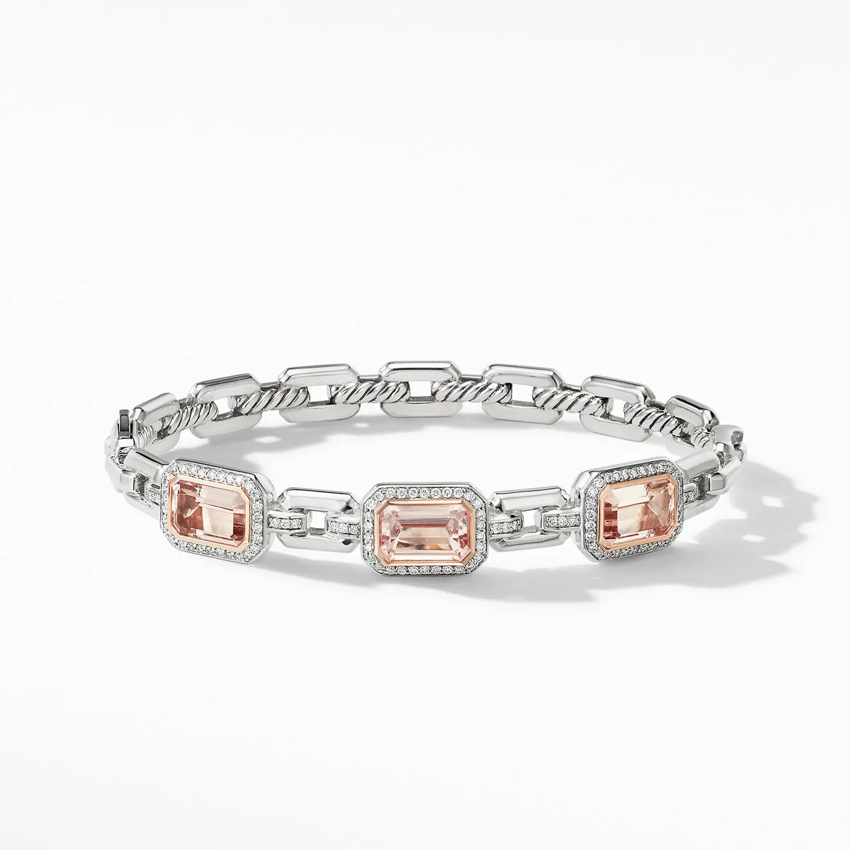 Novella Three Stone Bracelet with Morganite, Pave Diamonds and 18K Rose Gold