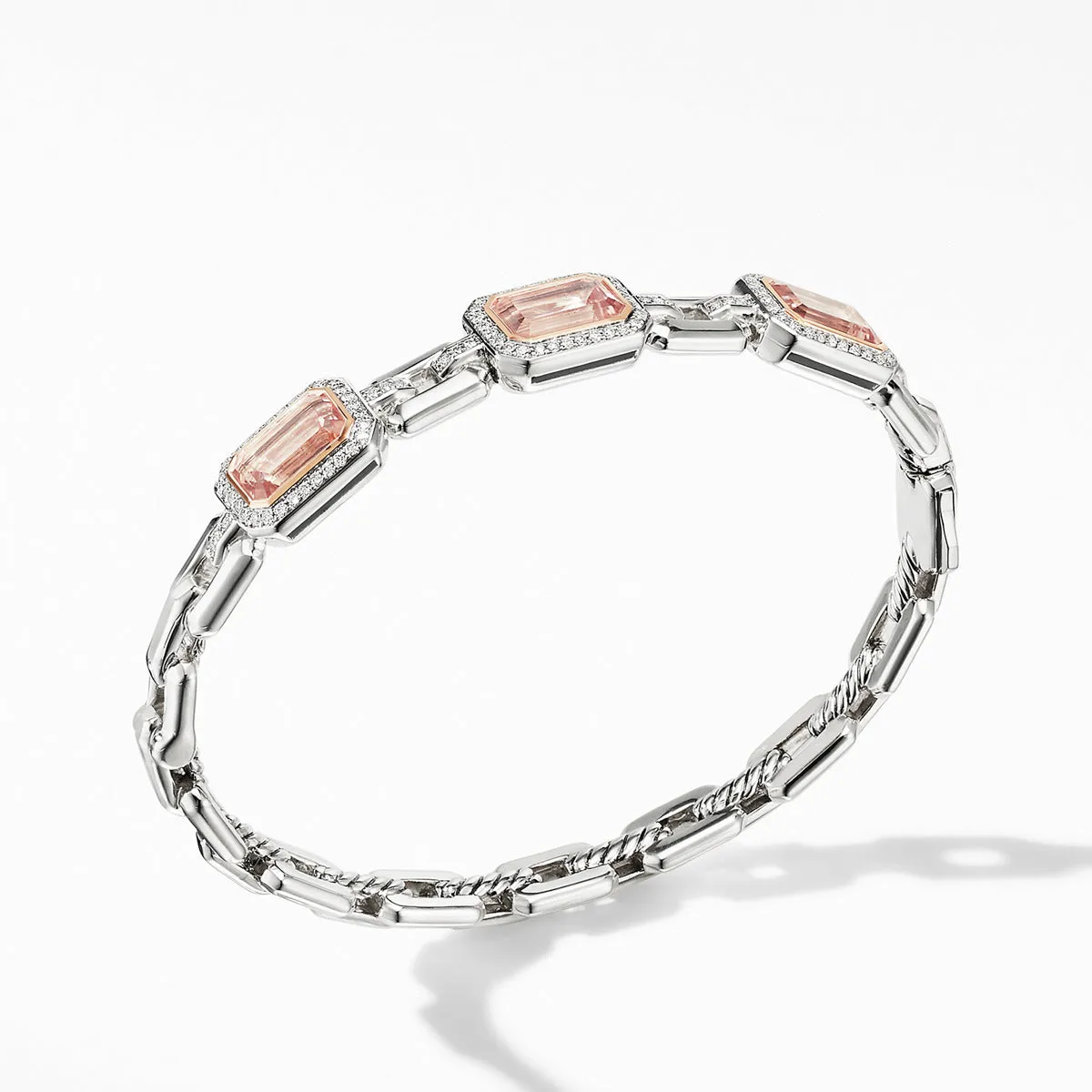 Novella Three Stone Bracelet with Morganite, Pave Diamonds and 18K Rose Gold