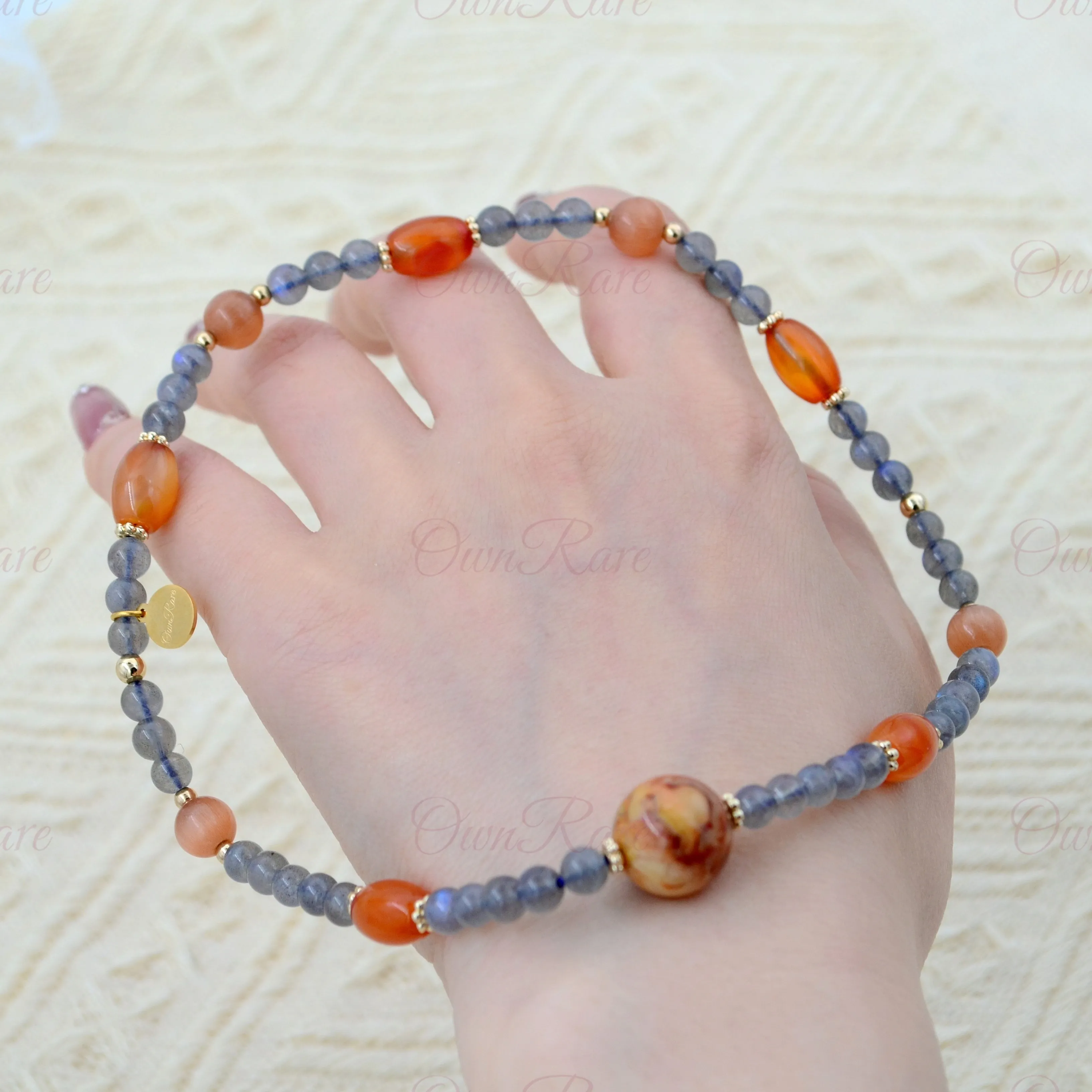 Oil Painting Agate Moon Light Stone Double Loop Jewel Bracelet📿