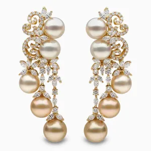 Ombré 18K Gold South Sea Mix Pearl and Diamond Earrings