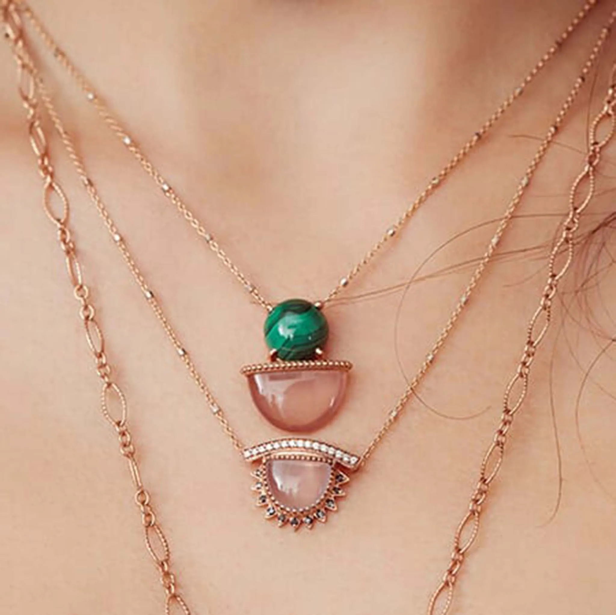 ONE OF A KIND: “Prosperity Pot” Rose Quartz Necklace   Malachite