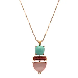 ONE OF A KIND: "Fishin Necklace" with Rose Quartz, Tourmaline   Turquoise