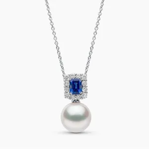 Ophelia 18K Gold South Sea Pearl Sapphire Motif Diamond Necklace