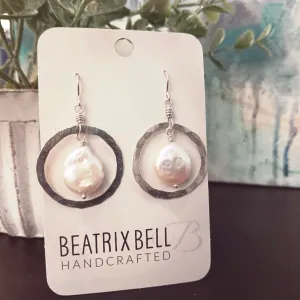 Organic Hoop Coin Pearl Earrings