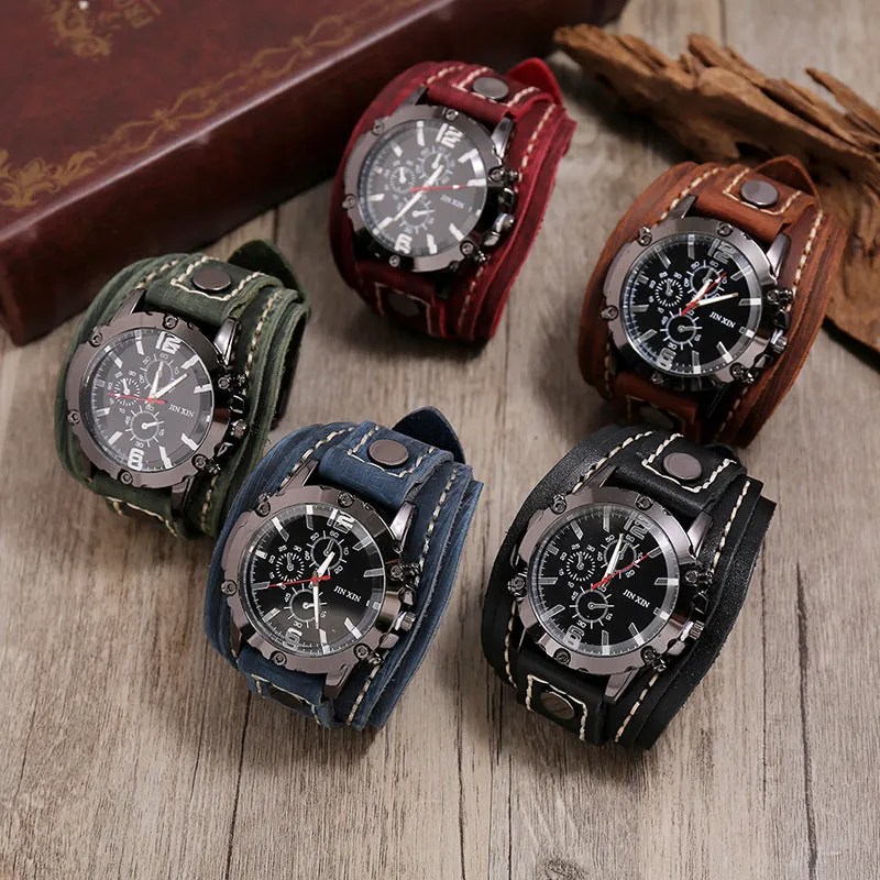 Ornament Vintage Handmade Stitching Watch European and American Men's Leather Bracelet