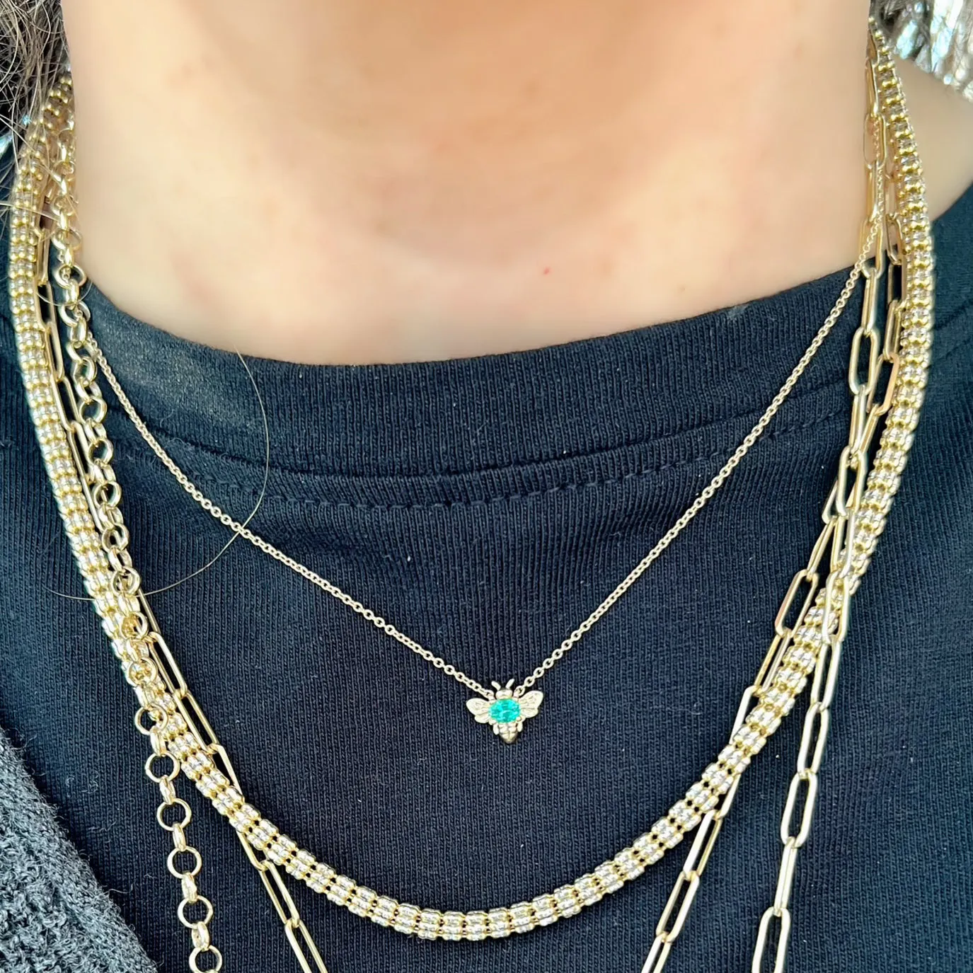 Oval Gemstone Bee Necklace