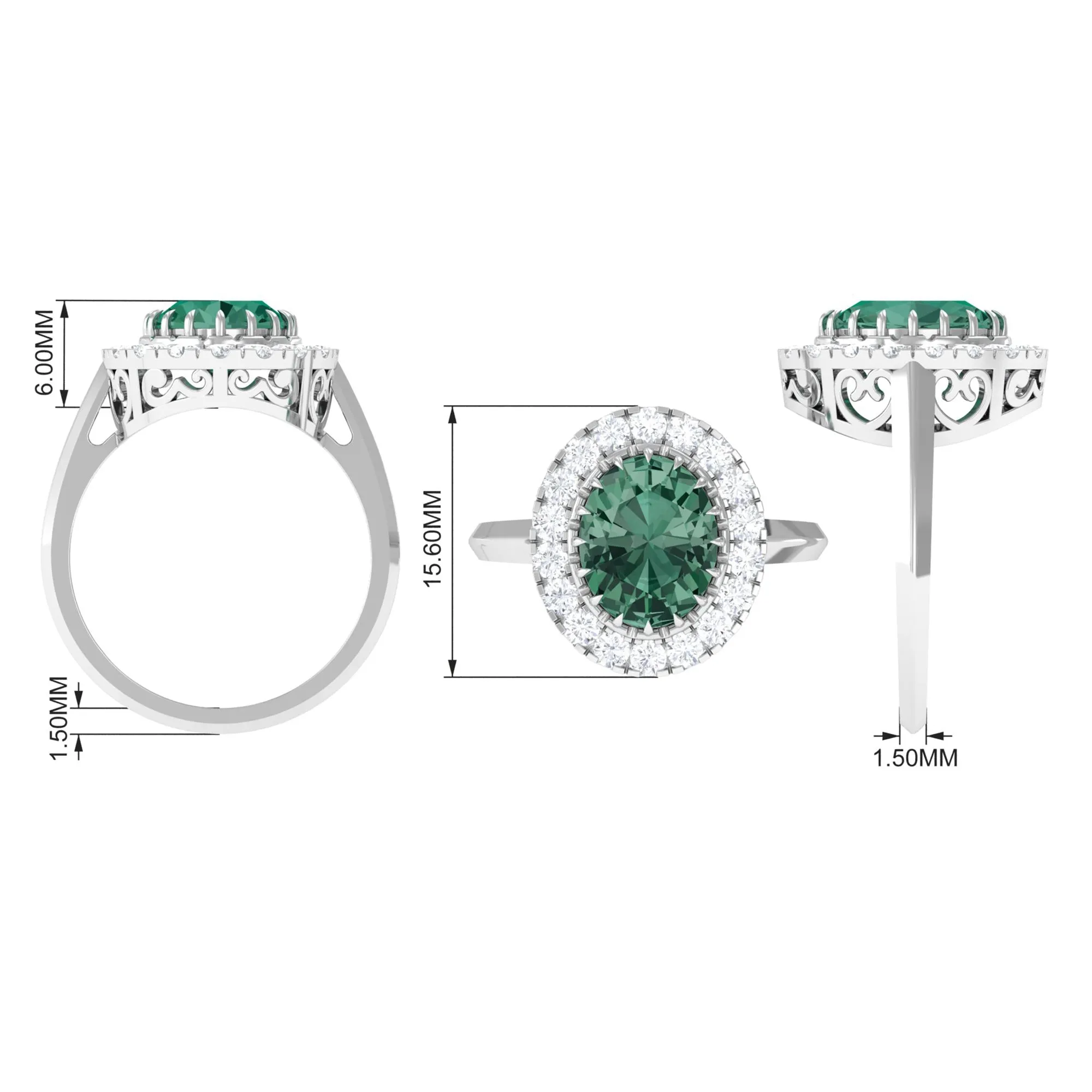 Oval Lab Grown Green Sapphire Engagement Ring with Moissanite Halo