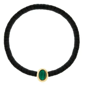 Oval Malachite Cabochon Onyx Beaded Bracelet