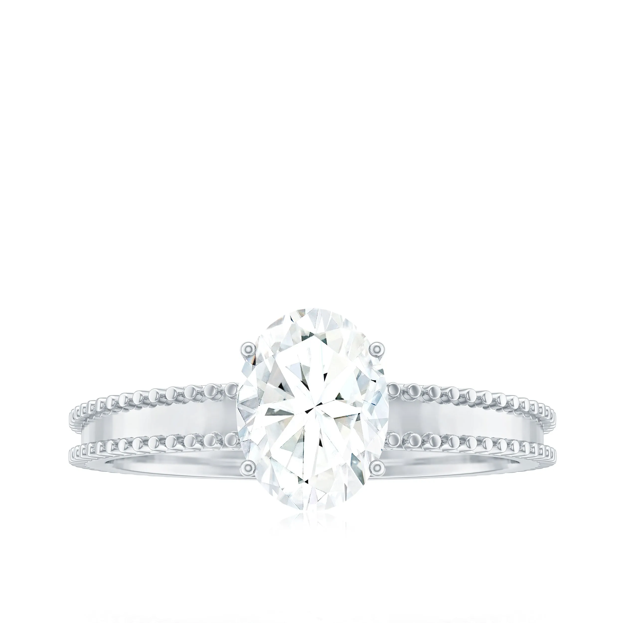 Oval Shaped Lab Grown Diamond Solitaire Ring with Beaded Detailing