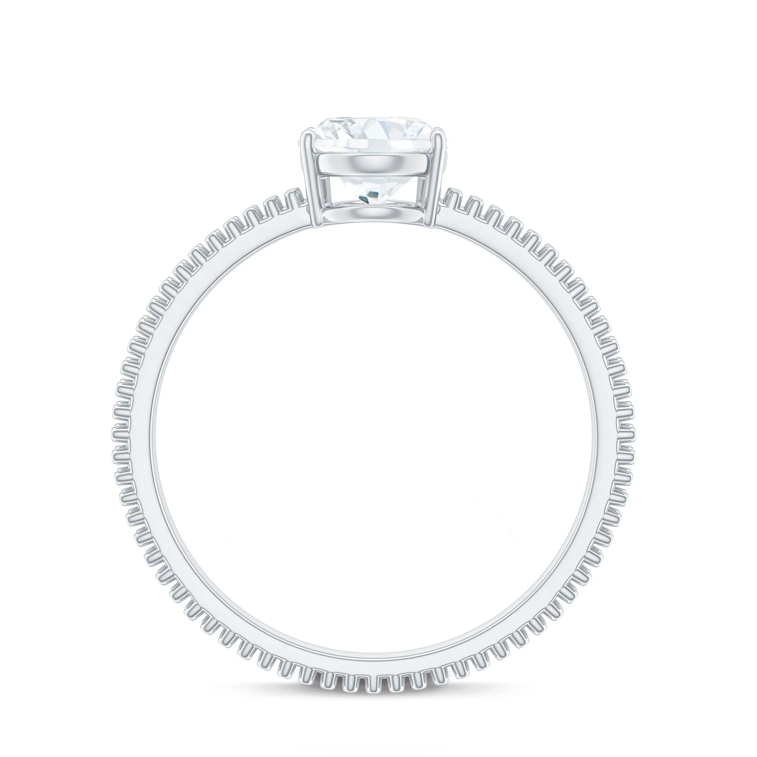 Oval Shaped Lab Grown Diamond Solitaire Ring with Beaded Detailing