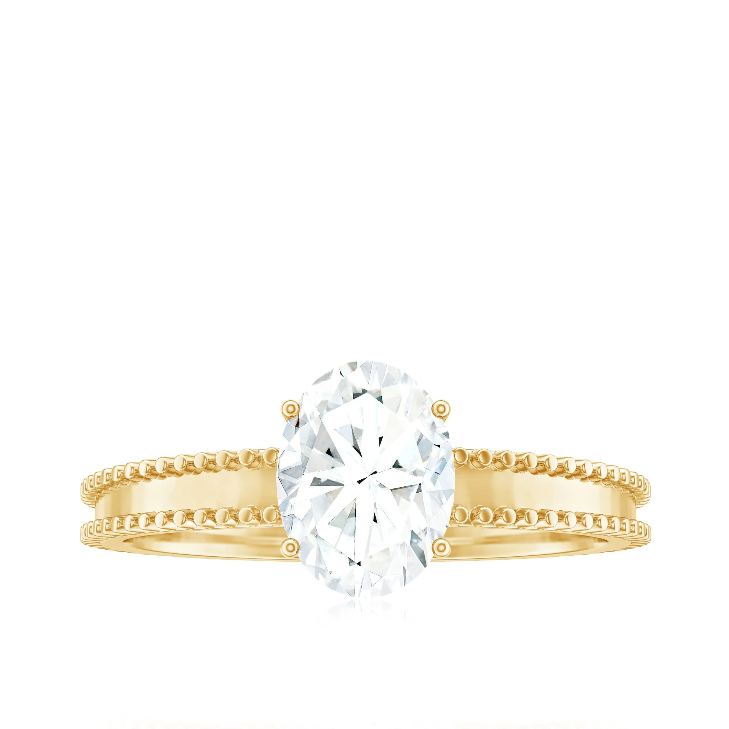 Oval Shaped Lab Grown Diamond Solitaire Ring with Beaded Detailing