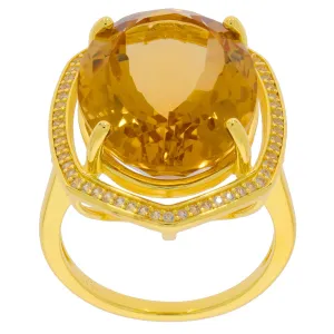 Oval Yellow Citrine Sterling Silver Ring with Accent