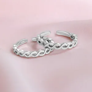 Patterned Rhodium plated 925 Sterling Silver adjustable Toe ring