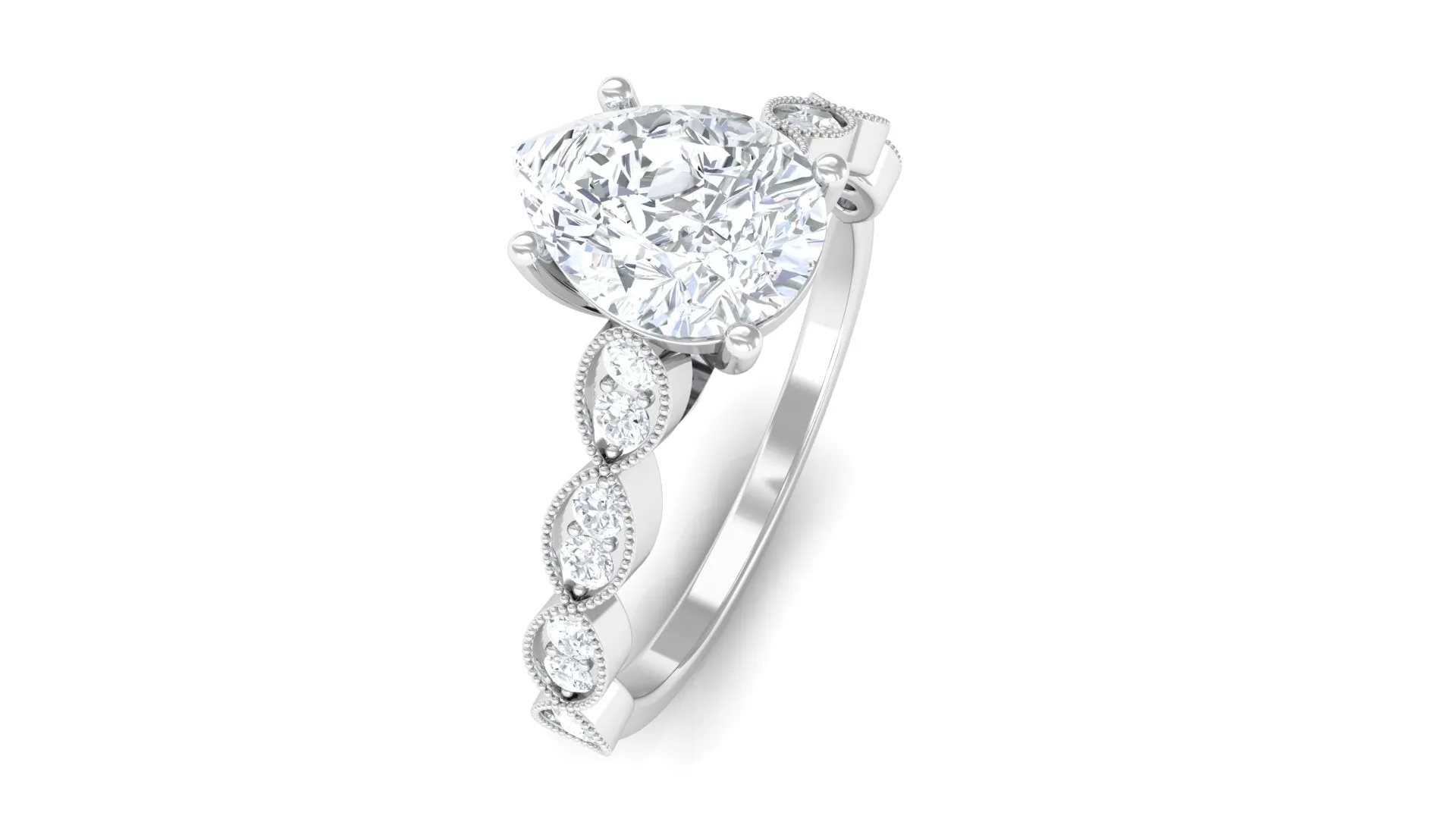 Pear Shape Lab Grown Diamond Scalloped Solitaire Ring