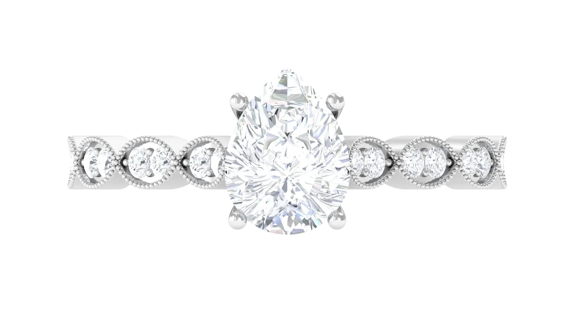 Pear Shape Lab Grown Diamond Scalloped Solitaire Ring