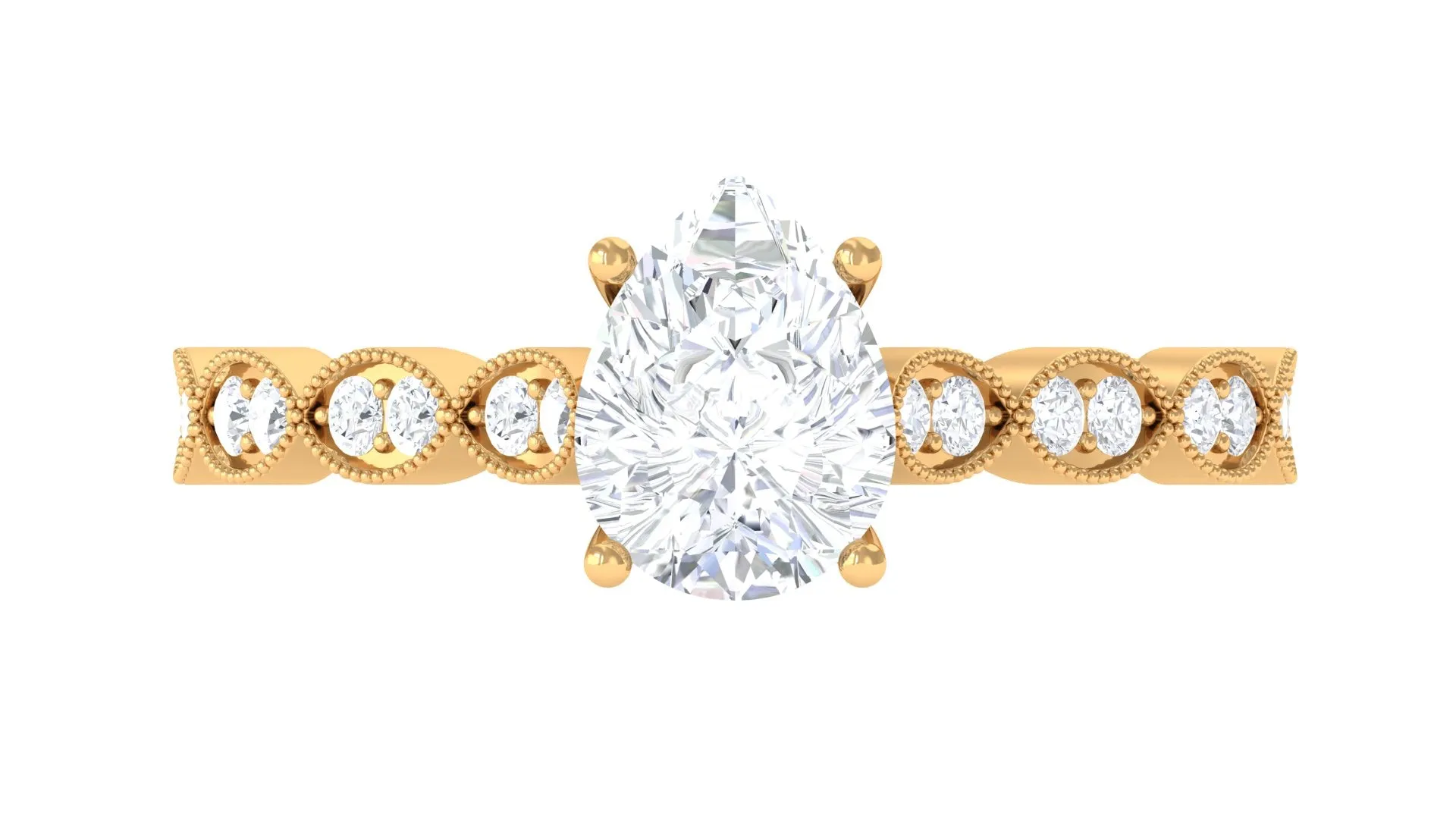 Pear Shape Lab Grown Diamond Scalloped Solitaire Ring