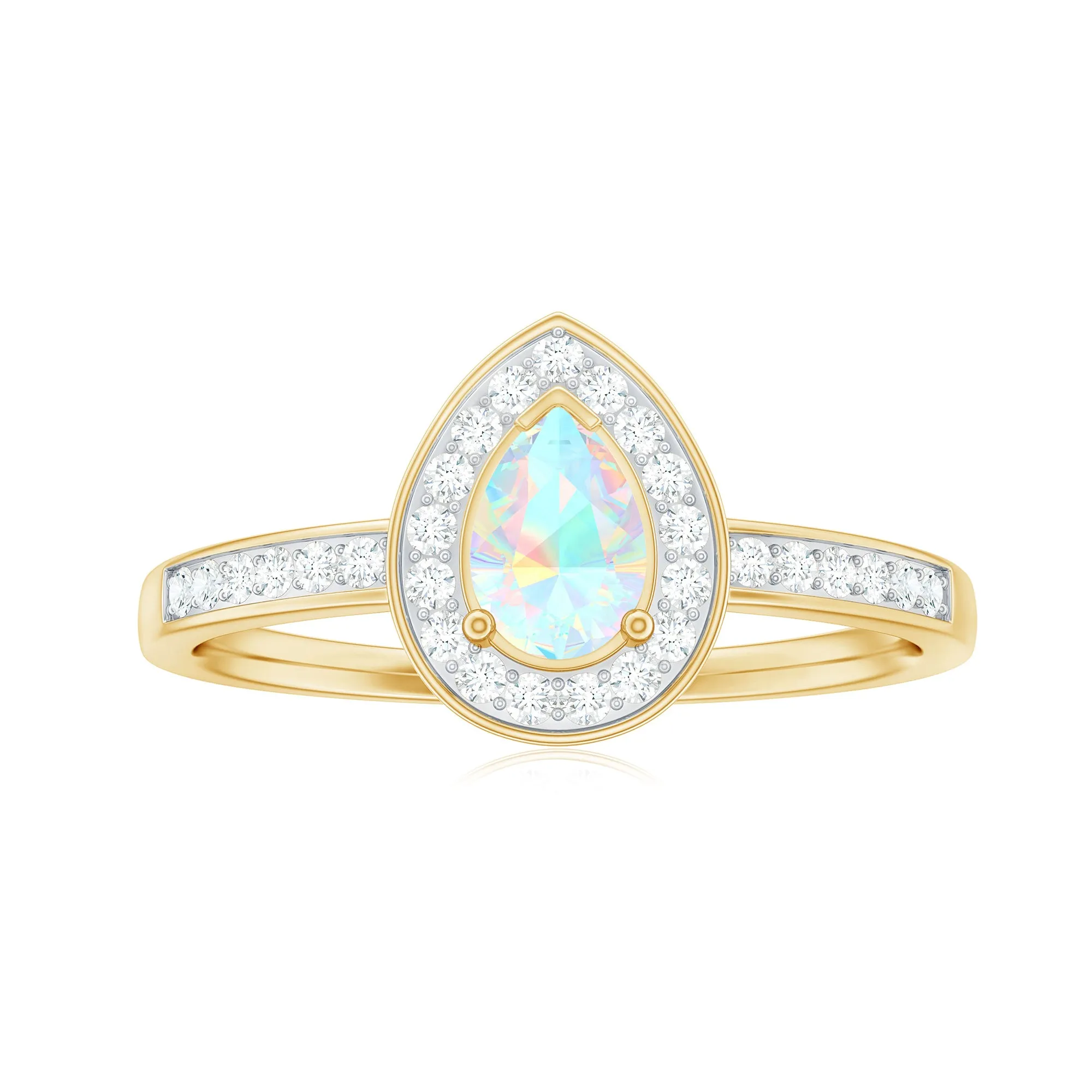 Pear Shaped Ethiopian Opal and Diamond Halo Engagement Ring