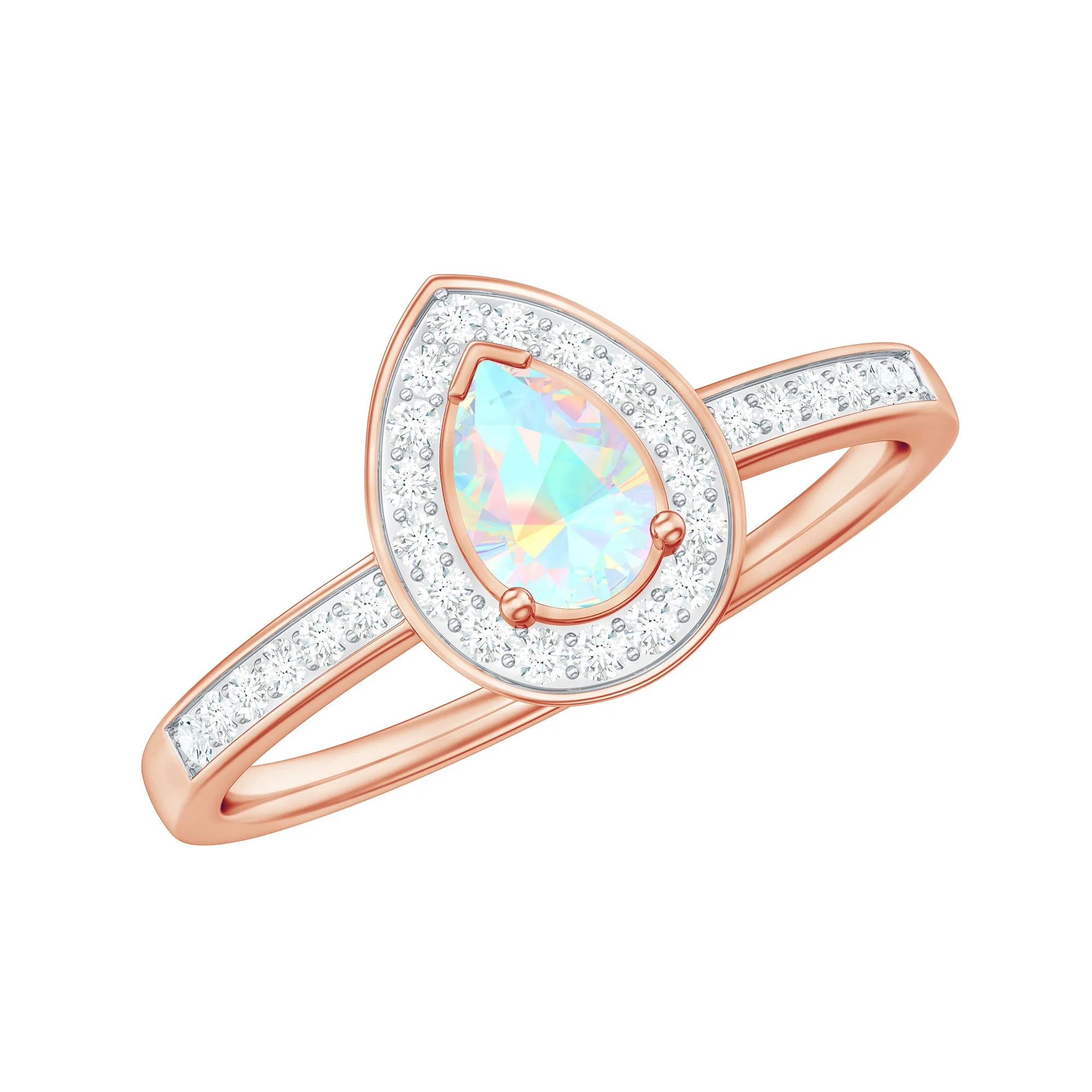 Pear Shaped Ethiopian Opal and Diamond Halo Engagement Ring