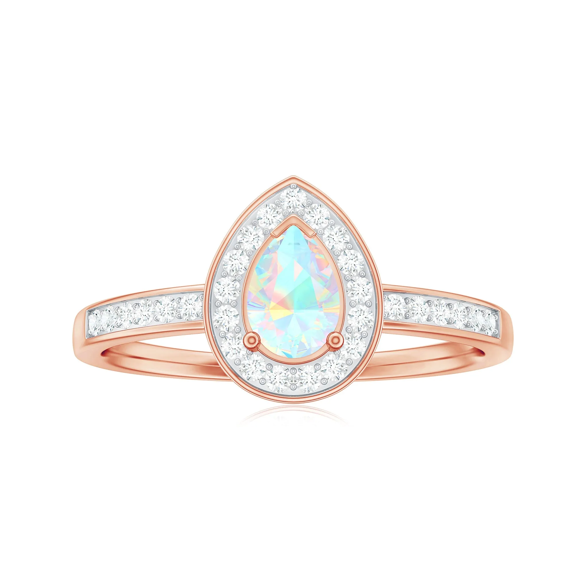 Pear Shaped Ethiopian Opal and Diamond Halo Engagement Ring