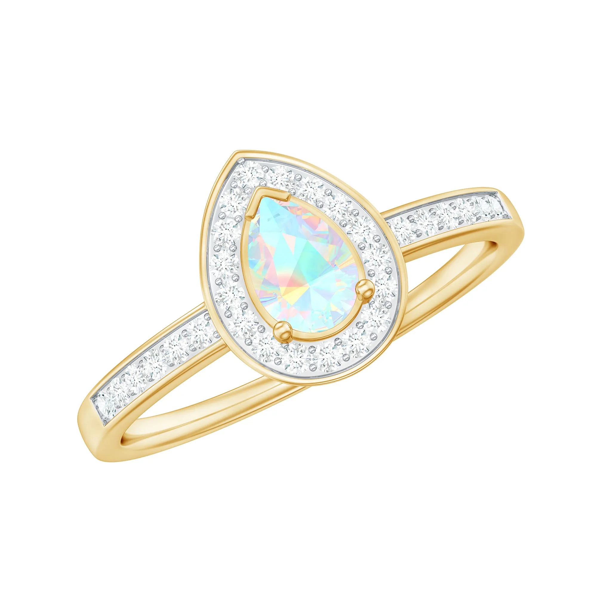 Pear Shaped Ethiopian Opal and Diamond Halo Engagement Ring