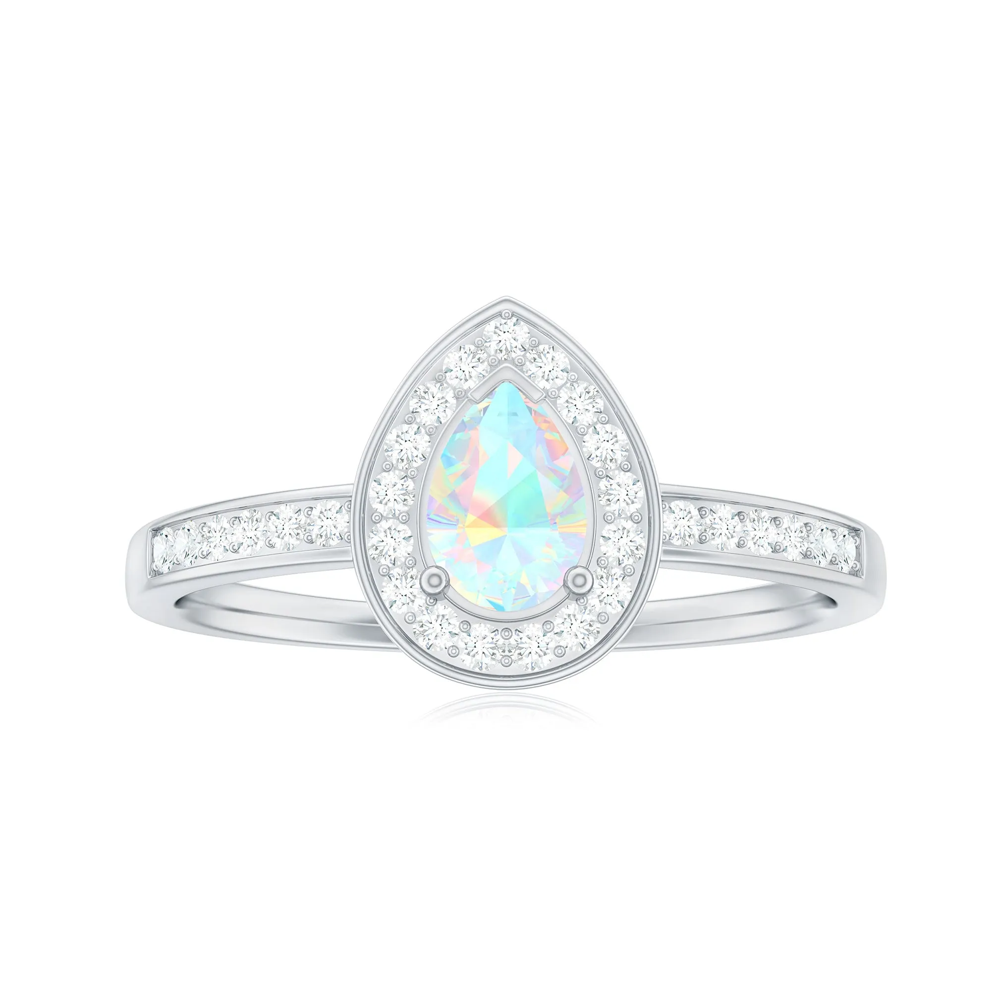 Pear Shaped Ethiopian Opal and Diamond Halo Engagement Ring