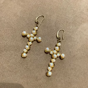 Pearl cross vintage earrings