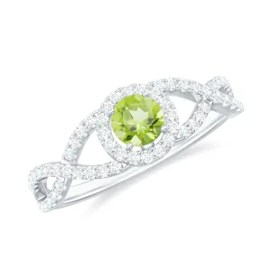 Peridot and Diamond Criss Cross Engagement Ring